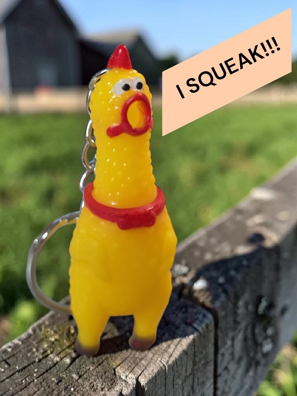 Squeaky Yellow Rubber Chicken Keychain